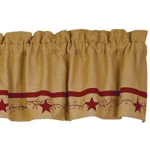Primitive Star Vine Cotton Burlap Country Valance